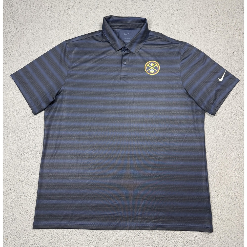 Nike Denver Nuggets Polo Shirt Mens XL Blue NBA Basketball Dri Fit Stripe